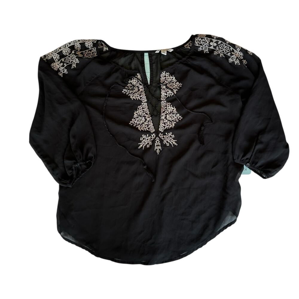 Womens Top Size Small Embroidery Sheer Black Witchy Western Biker Whimsigoth
